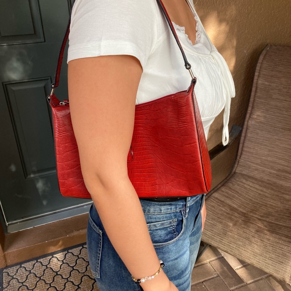 Ann Taylor Women’s Red Vintage Crocodile Leather Purse Handbag